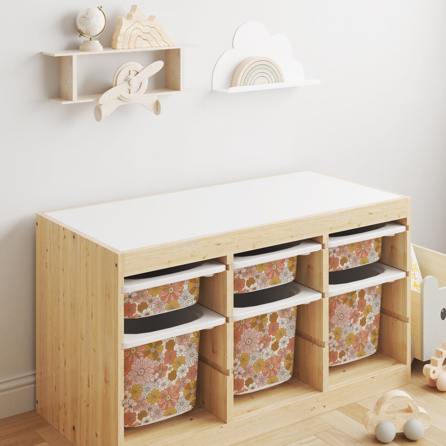 Chloe Retro Floral Storage Bin Sticker for IKEA Trofast