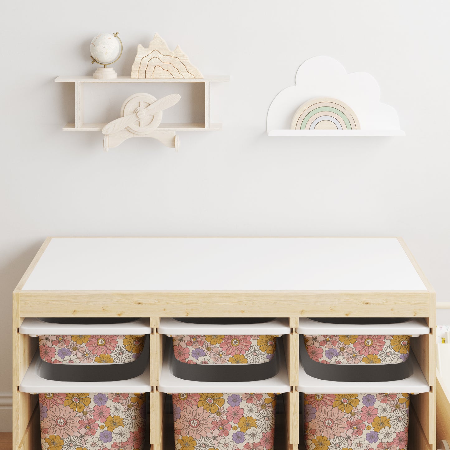 Chloe Retro Floral Storage Bin Sticker for IKEA Trofast