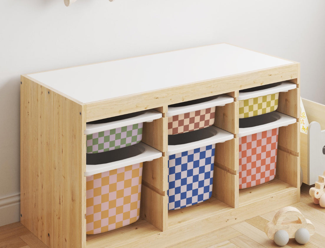 Ollie Bold Checkerboard Bin Sticker for IKEA Trofast – Peel & Stick 6 Pack
