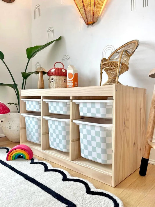 Ollie Checkerboard Storage Bin Sticker for IKEA Trofast