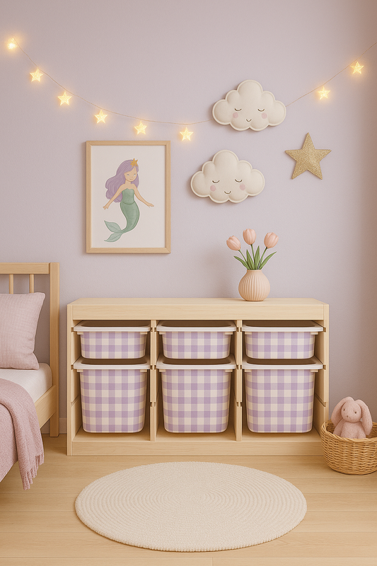 Lottie Gingham Storage Bin Sticker for IKEA Trofast