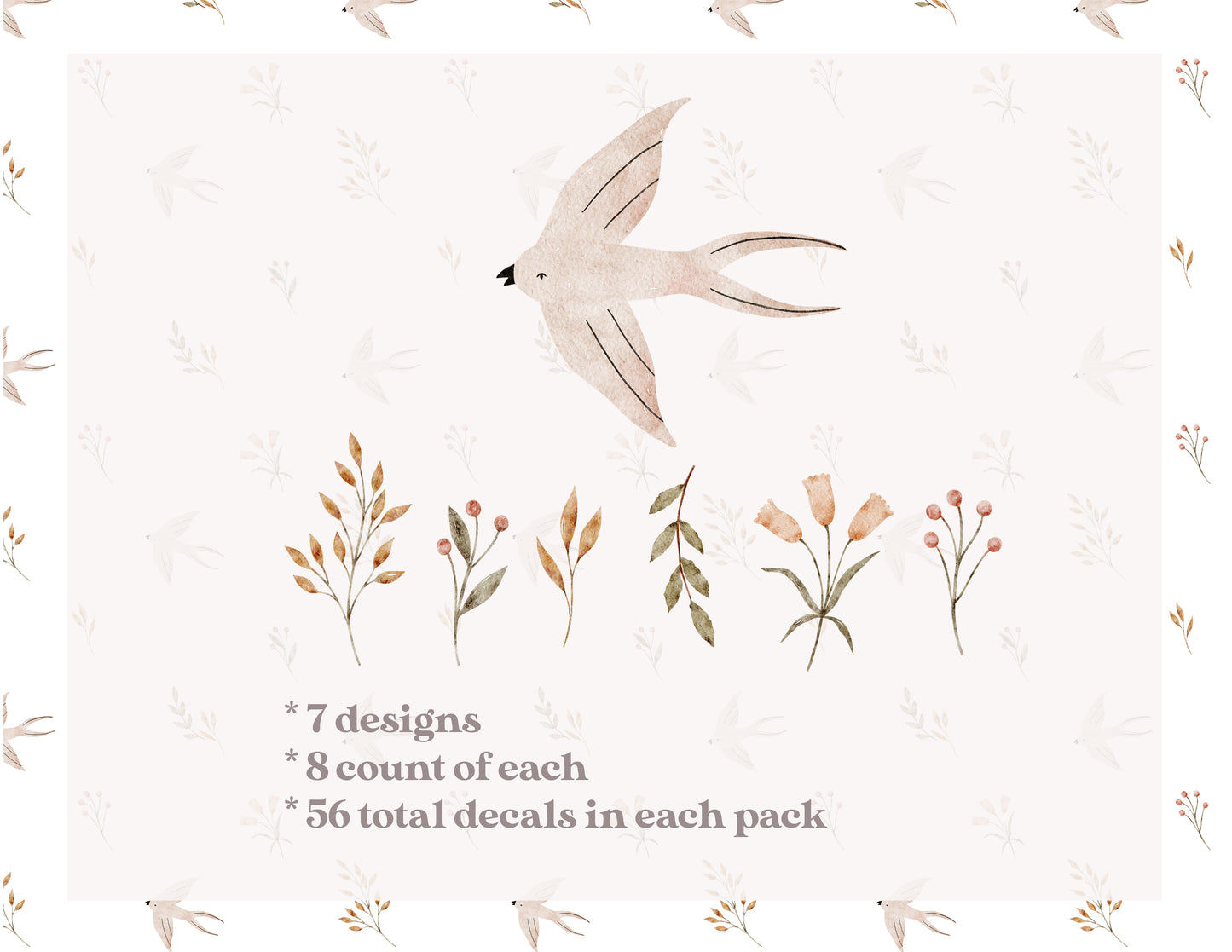Watercolor Swallow Bird Wall Decals